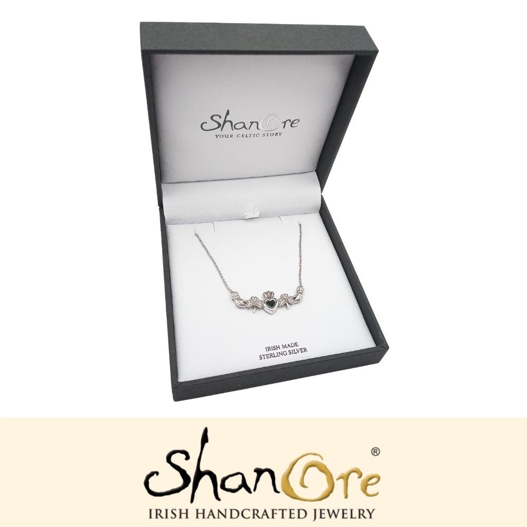 Sterling Silver Claddagh Shamrock Necklace