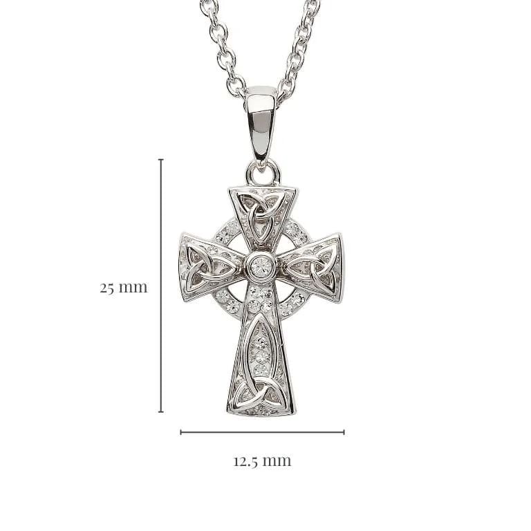 Sterling Silver Clear Crystal Adorned Celtic Cross Necklace - The Celtic Gift Store - Necklaces