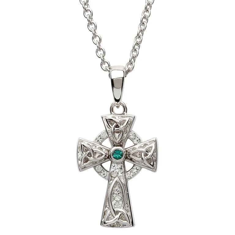 Sterling Silver Crystal Adorned Trinity Knot Celtic Cross Necklace - The Celtic Gift Store - Necklaces