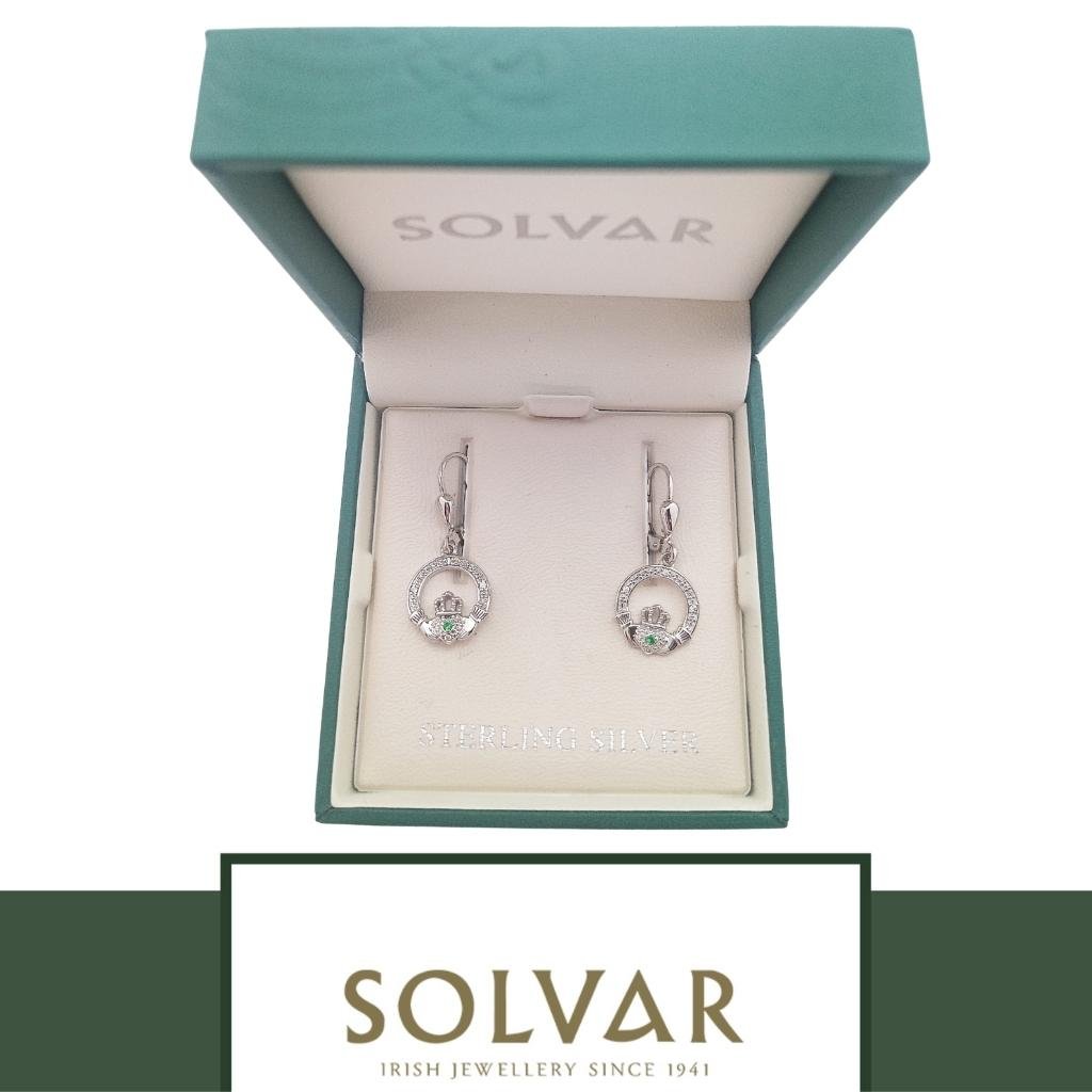 Sterling Silver Crystal Illusion Claddagh Drop Earrings