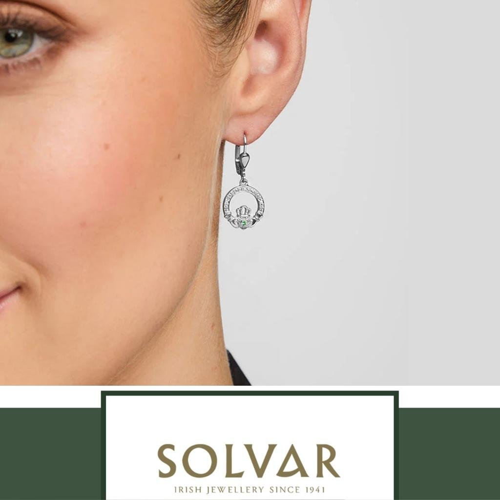 Sterling Silver Crystal Illusion Claddagh Drop Earrings