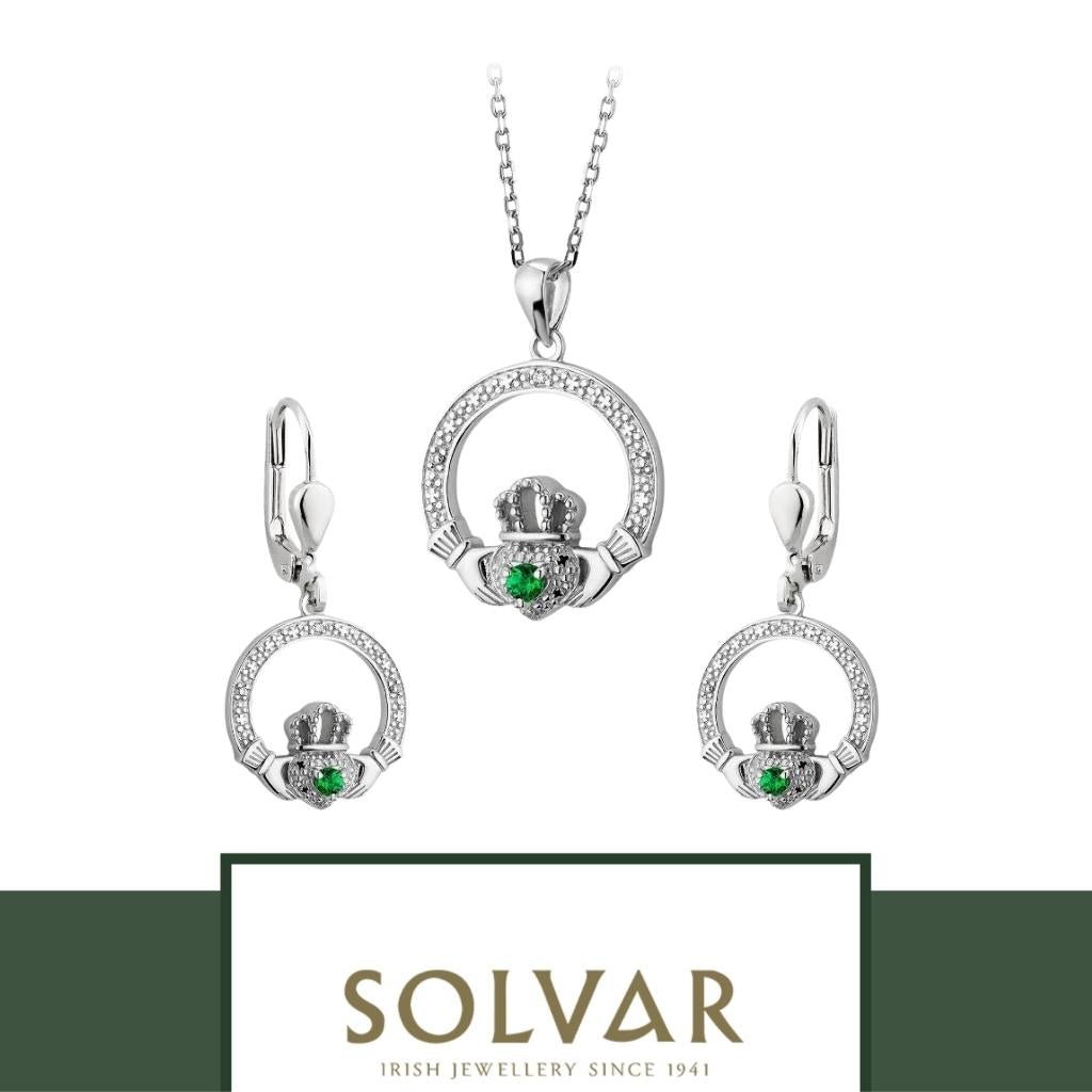 Sterling Silver Crystal Illusion Claddagh Drop Earrings