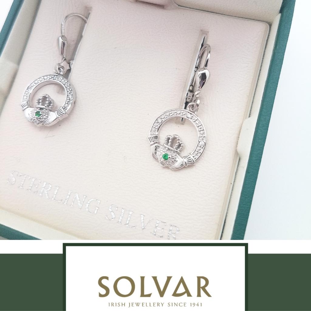 Sterling Silver Crystal Illusion Claddagh Drop Earrings
