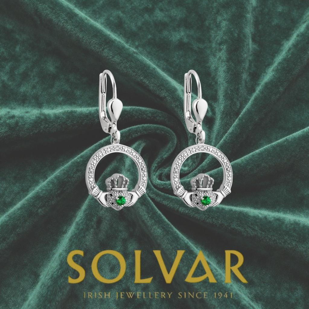 Sterling Silver Crystal Illusion Claddagh Drop Earrings
