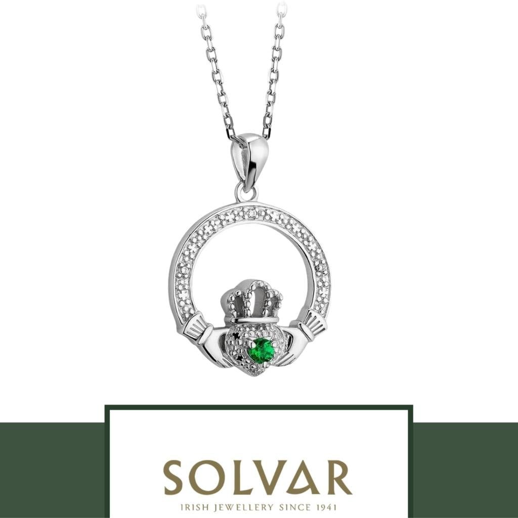 Sterling Silver Crystal Illusion Claddagh Necklace