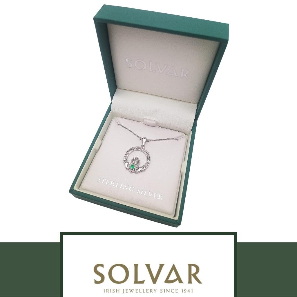 Sterling Silver Crystal Illusion Claddagh Necklace