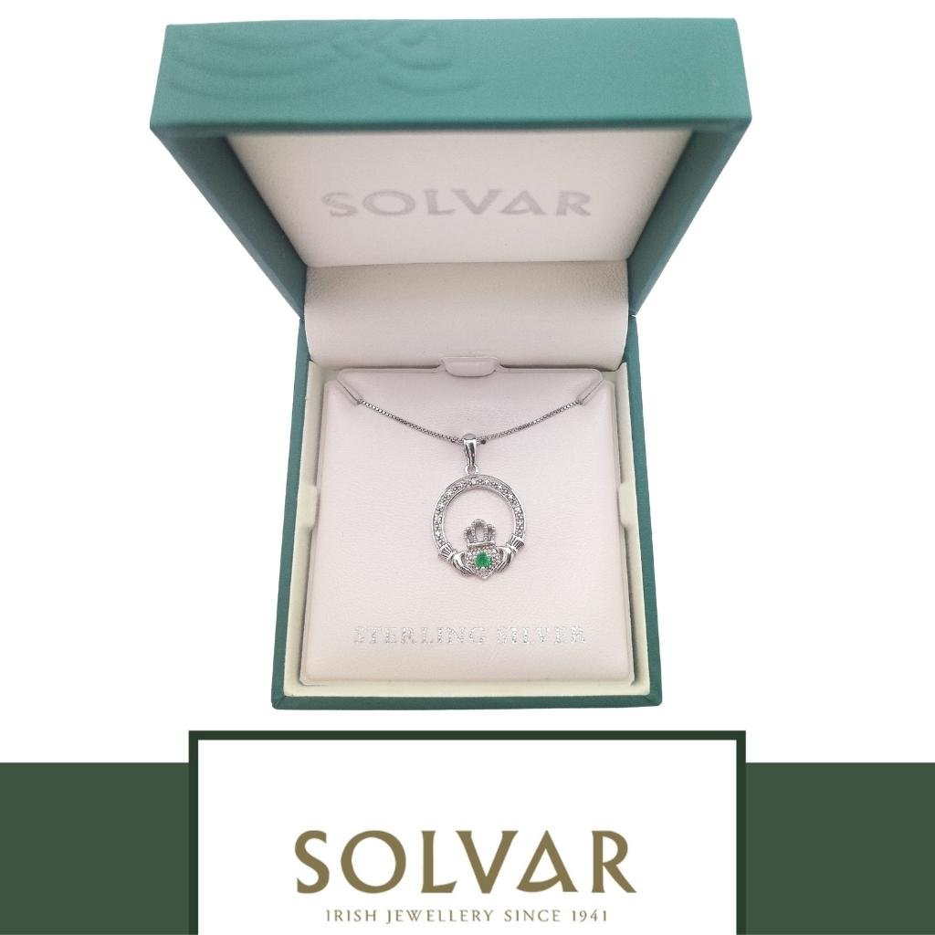 Sterling Silver Crystal Illusion Claddagh Necklace