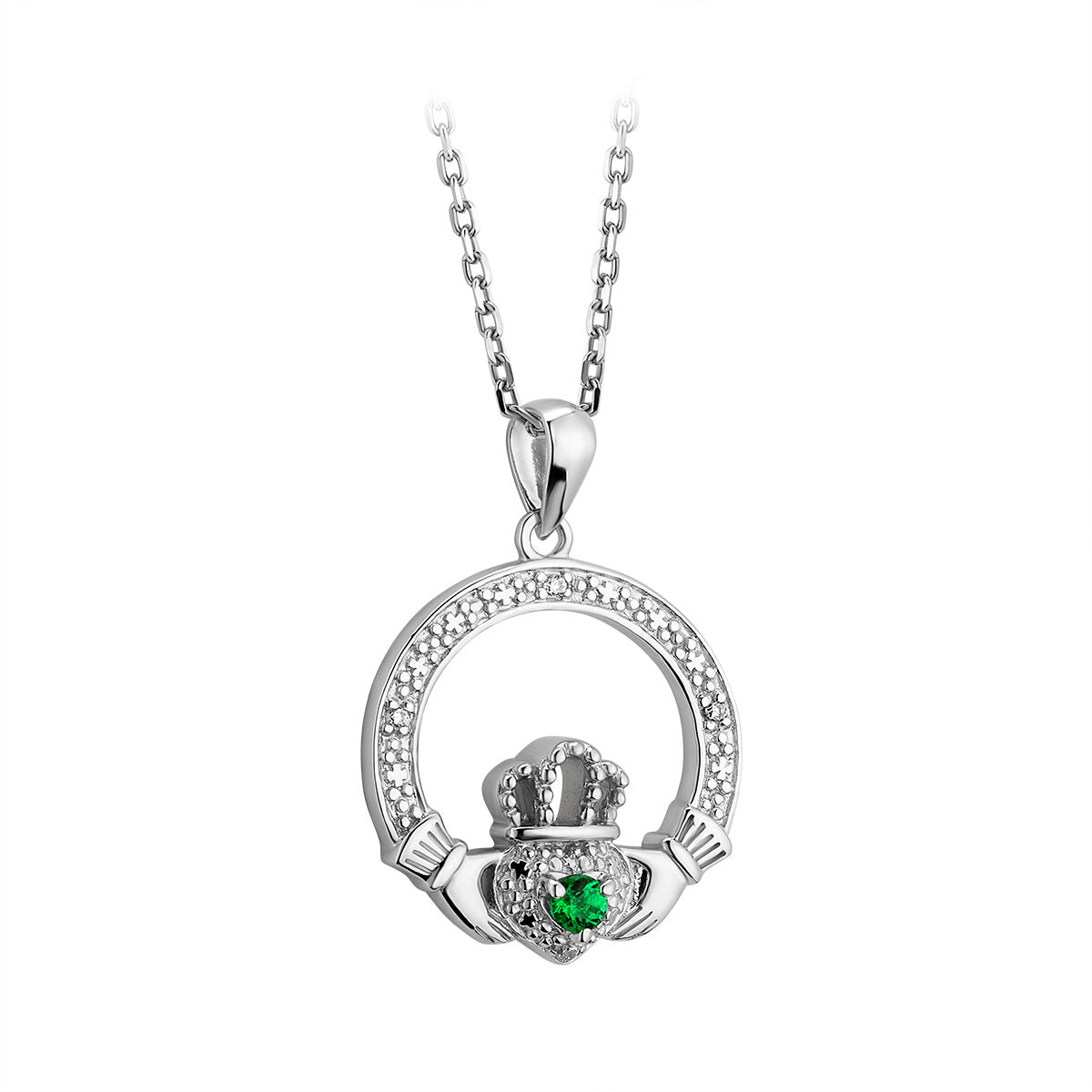 Sterling Silver Crystal Illusion Claddagh Necklace - The Celtic Gift Store - Necklaces