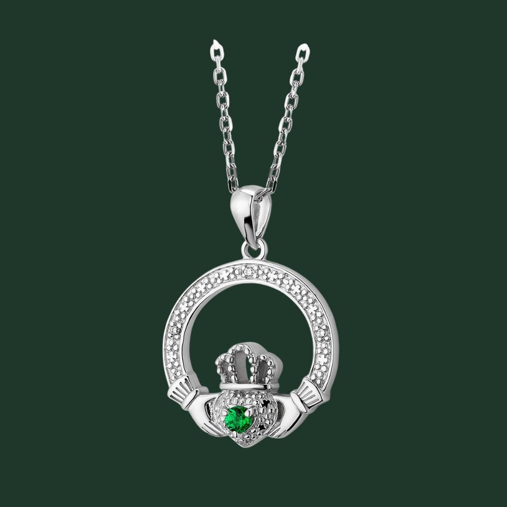Sterling Silver Crystal Illusion Claddagh Necklace
