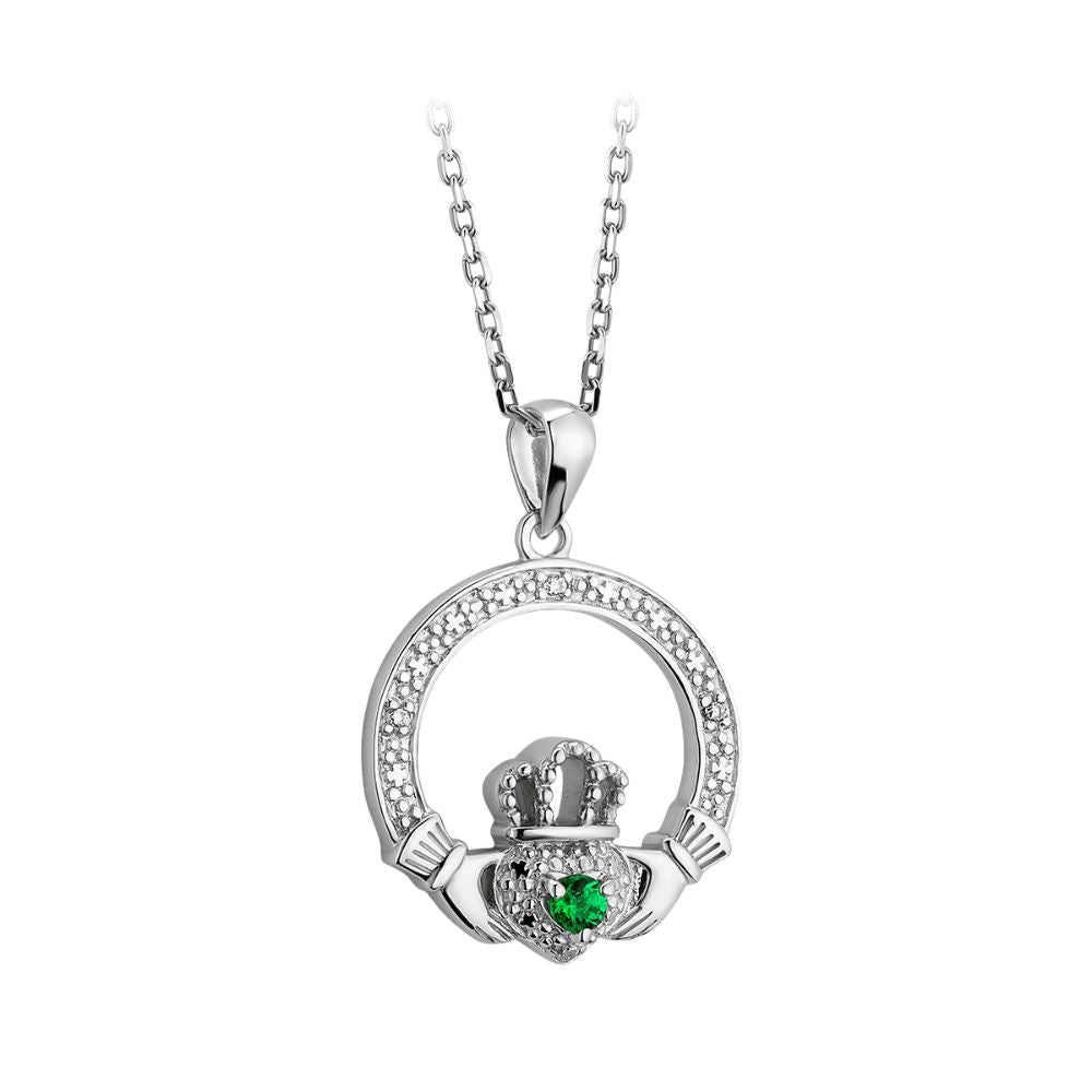 Sterling Silver Crystal Illusion Claddagh Necklace - The Celtic Gift Store - Necklaces