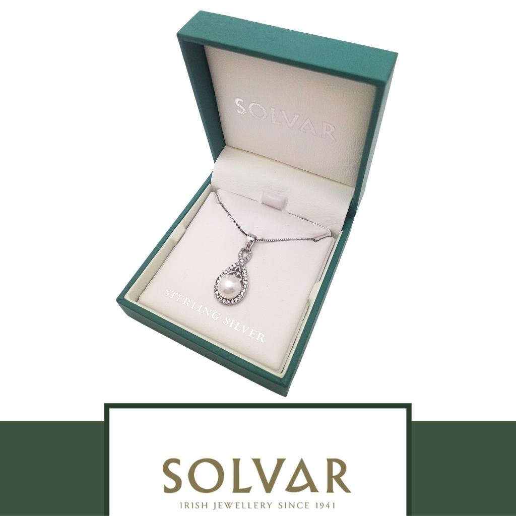 Sterling Silver Crystal & Pearl Twisted Trinity Knot Necklace