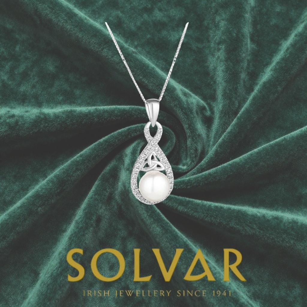 Sterling Silver Crystal & Pearl Twisted Trinity Knot Necklace