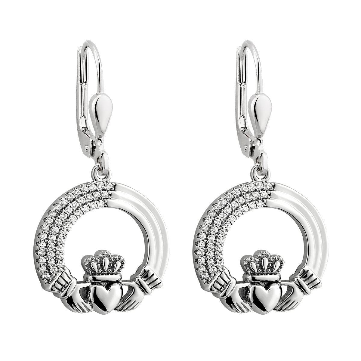 Sterling Silver Crystal Triple Line Claddagh Necklace - The Celtic Gift Store - Earrings