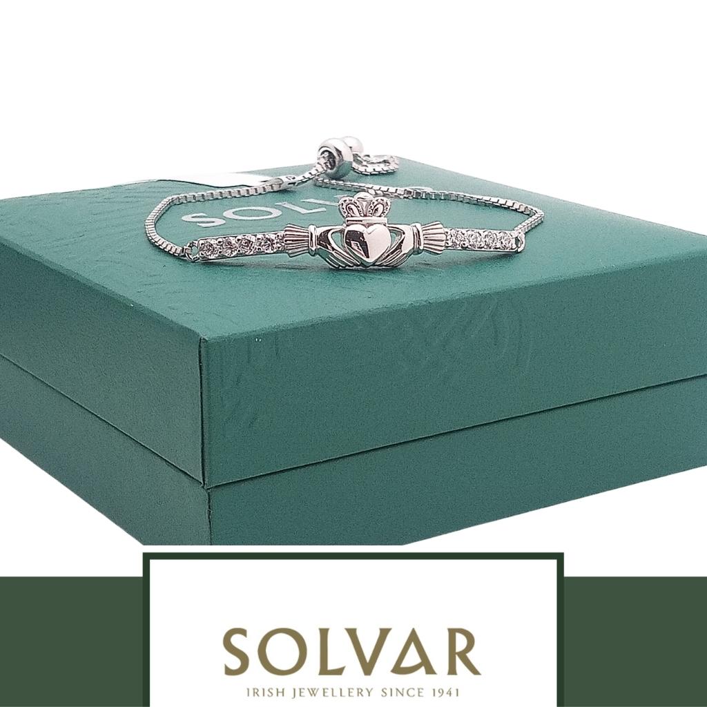 Sterling Silver CZ Claddagh Draw String Bracelet