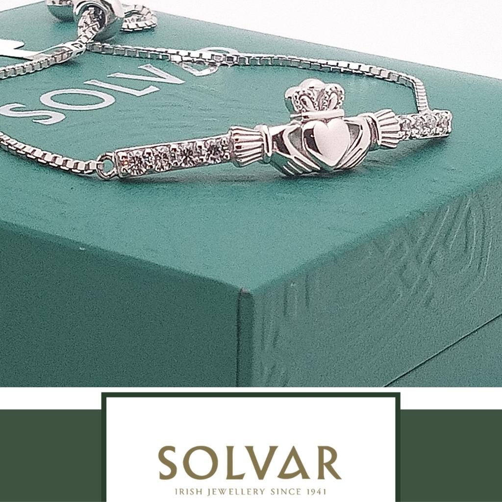Sterling Silver CZ Claddagh Draw String Bracelet