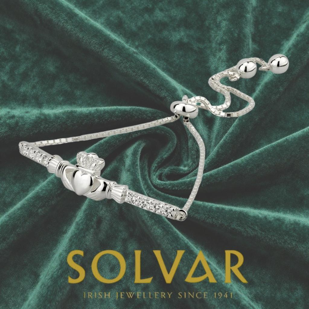 Sterling Silver CZ Claddagh Draw String Bracelet