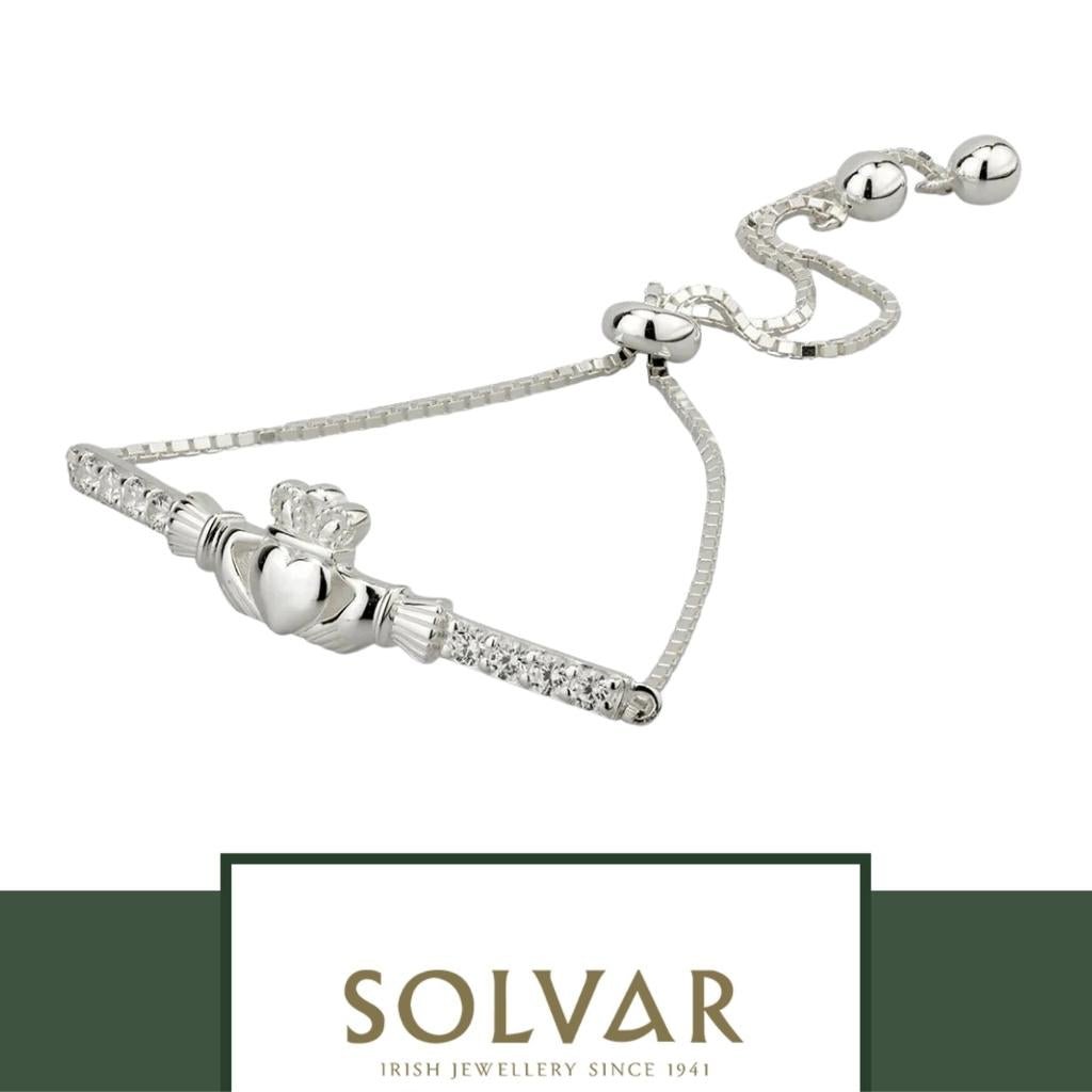 Sterling Silver CZ Claddagh Draw String Bracelet