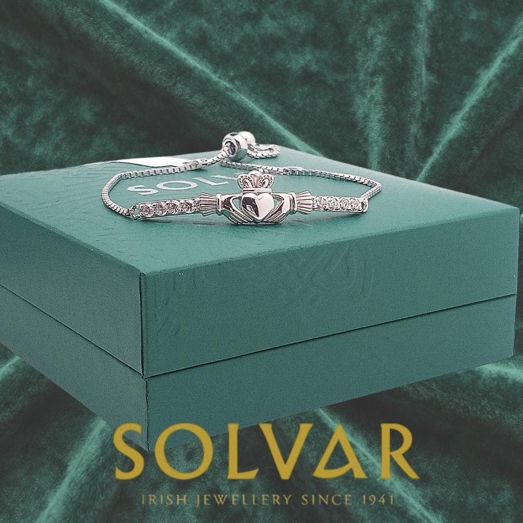 Sterling Silver CZ Claddagh Draw String Bracelet