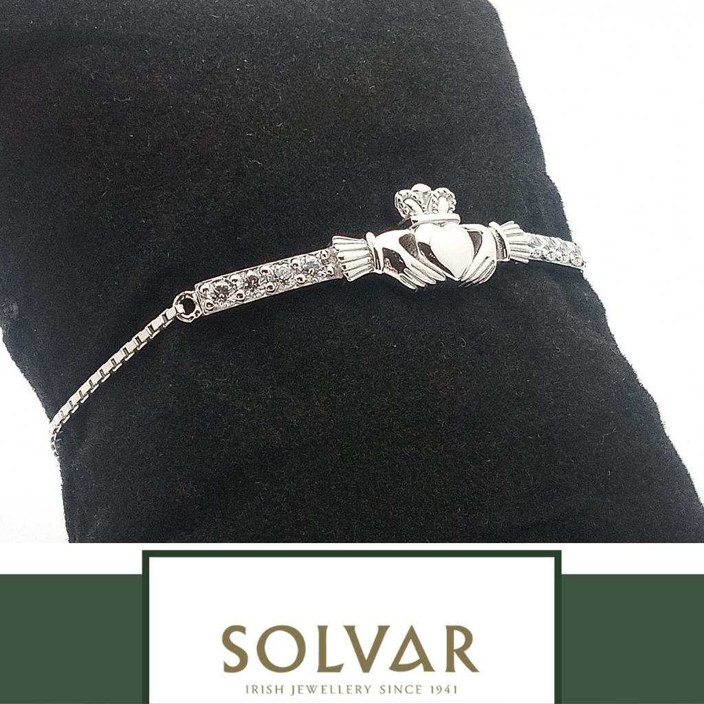 Sterling Silver CZ Claddagh Draw String Bracelet