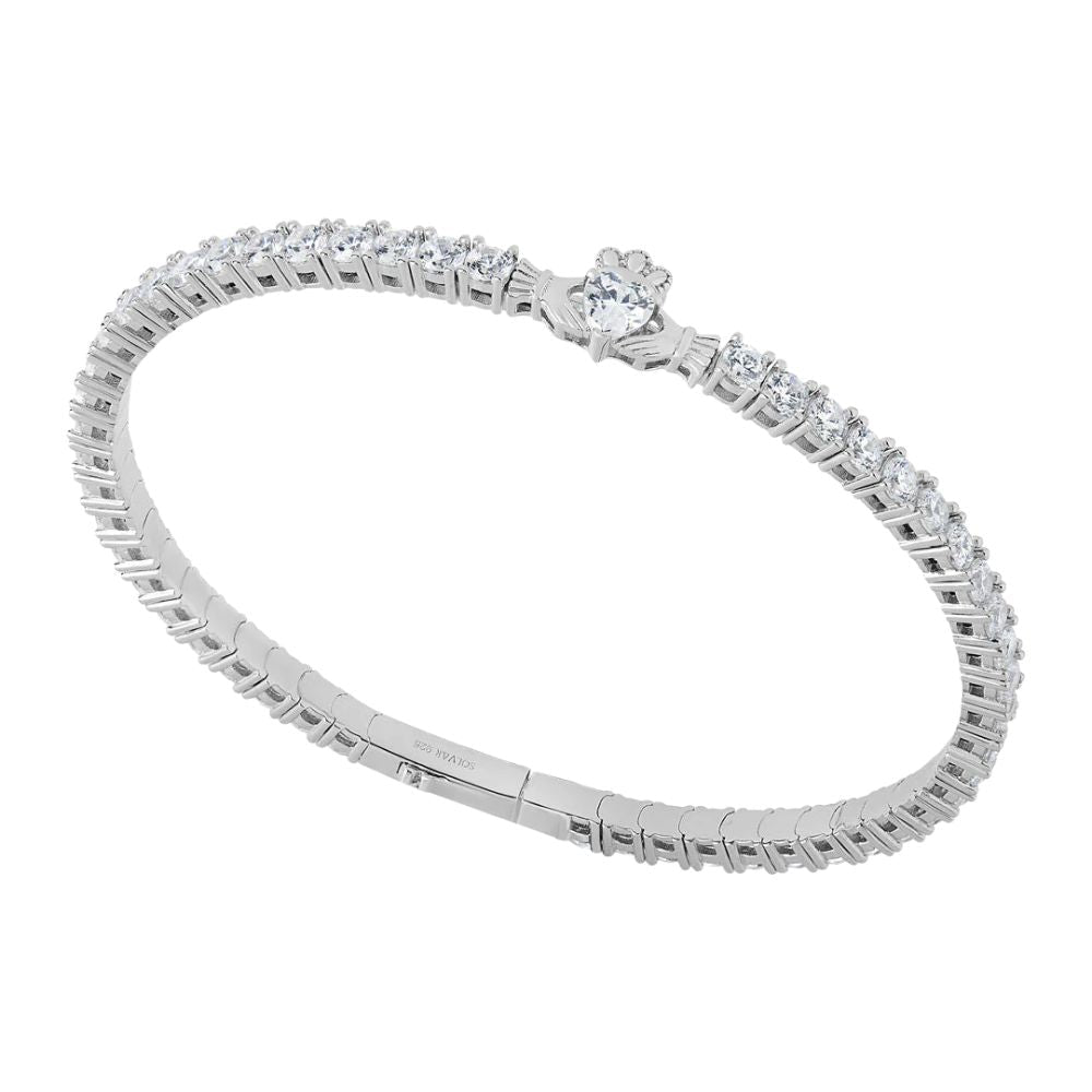 Sterling Silver CZ Claddagh Tennis Bracelet