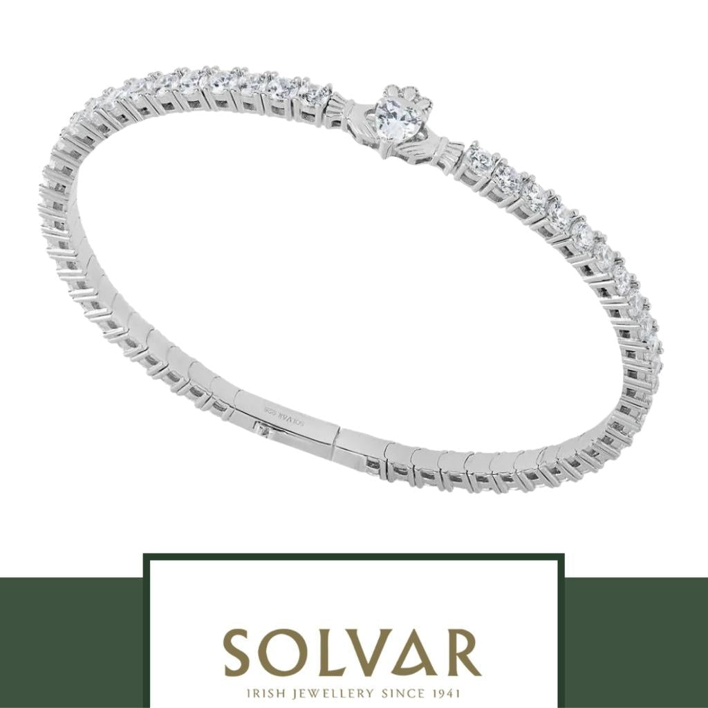 Sterling Silver CZ Claddagh Tennis Bracelet