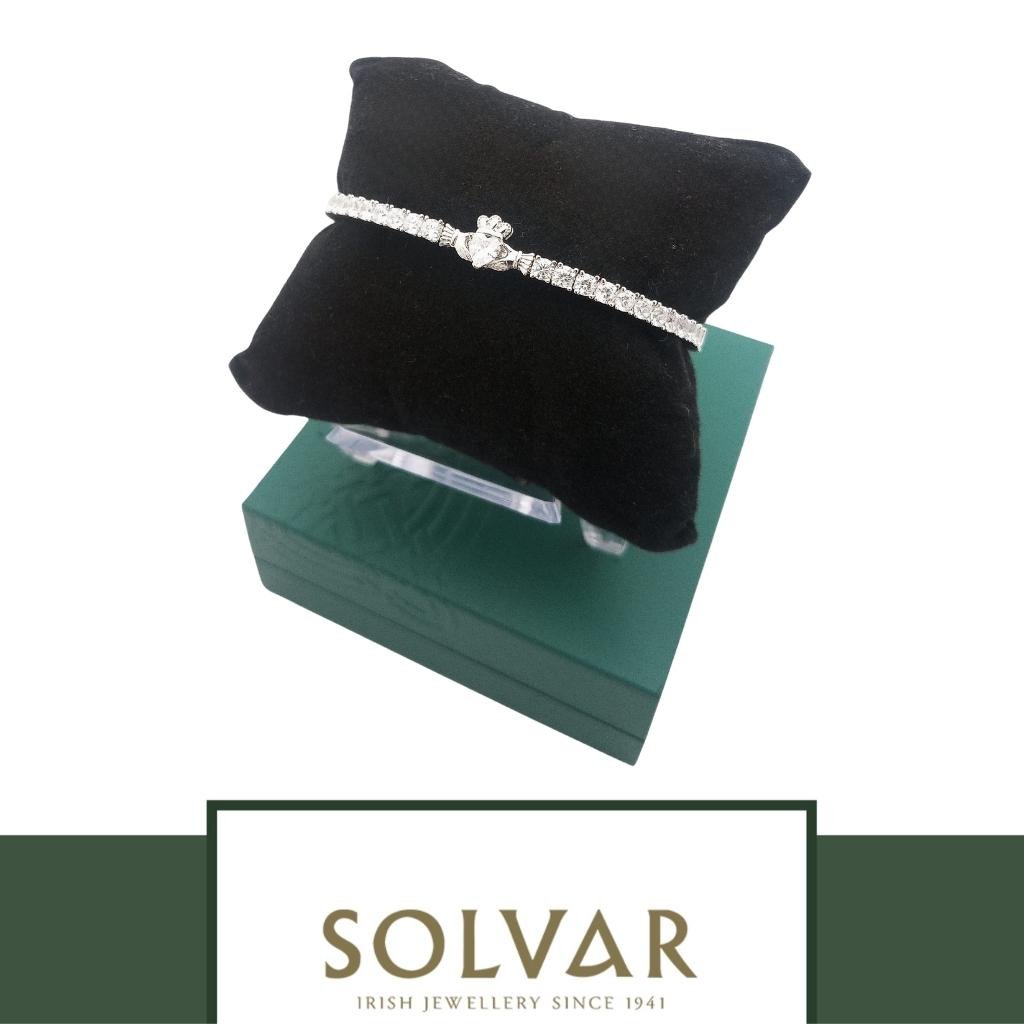 Sterling Silver CZ Claddagh Tennis Bracelet