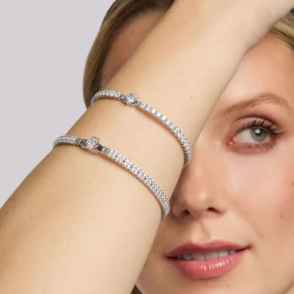 Sterling Silver CZ Claddagh Tennis Bracelet