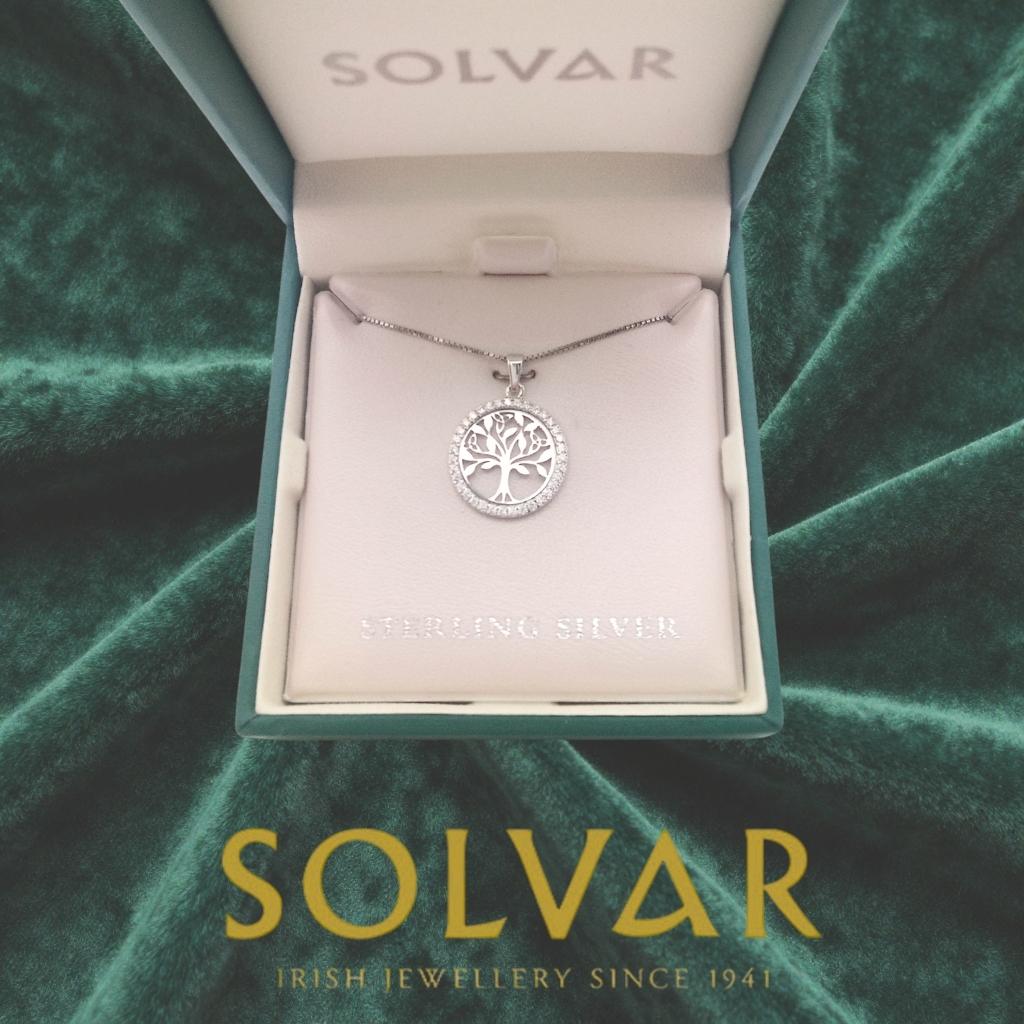 Sterling Silver CZ Round Tree Of Life Necklace