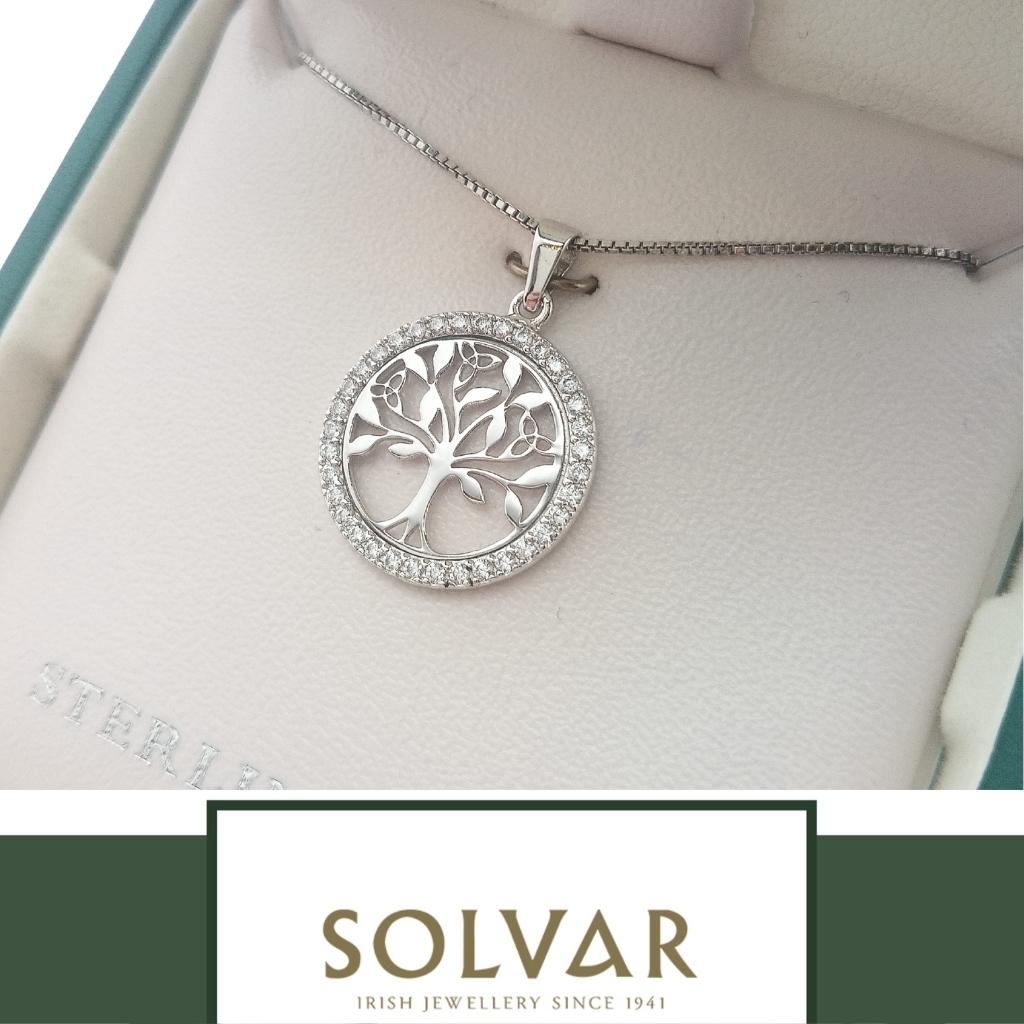 Sterling Silver CZ Round Tree Of Life Necklace