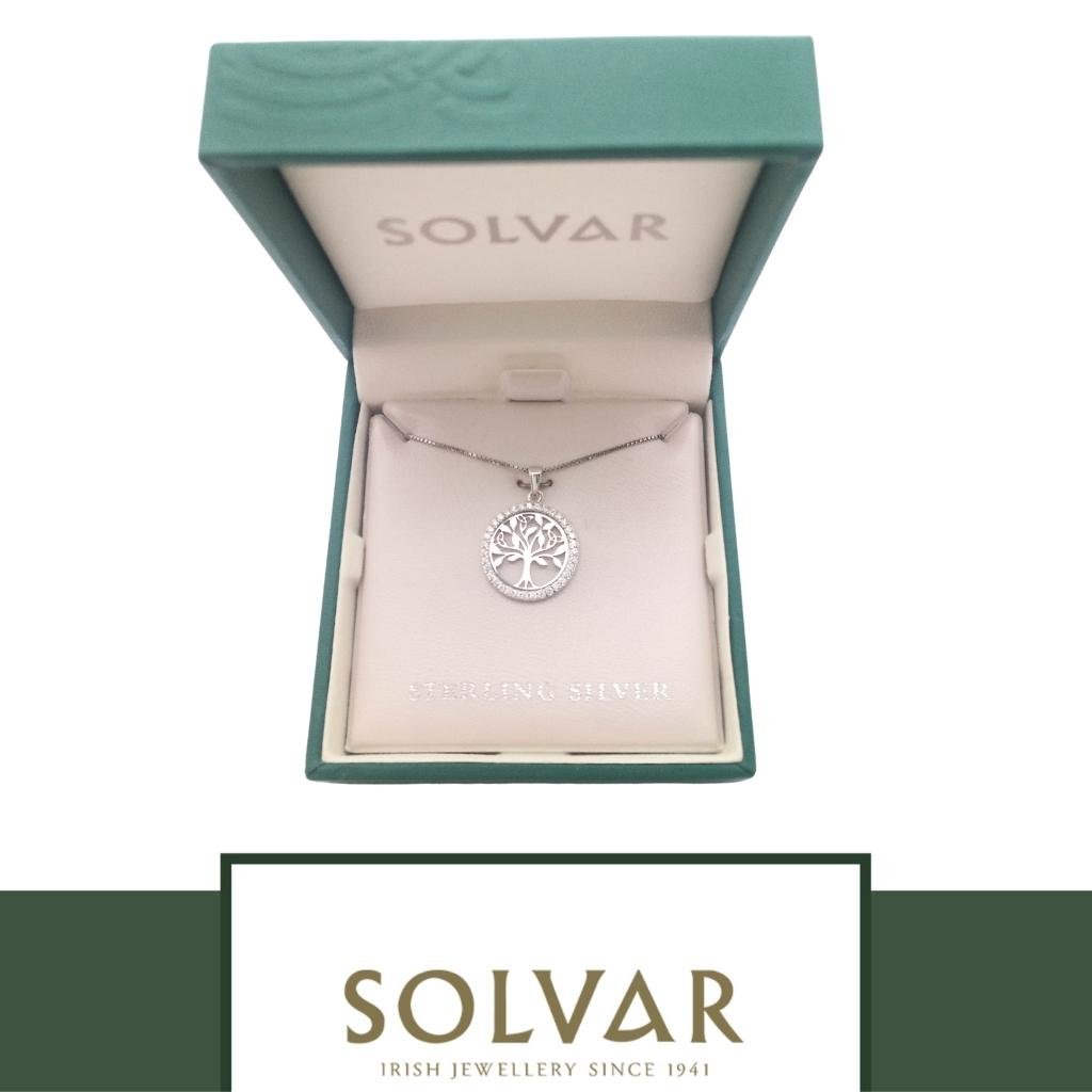 Sterling Silver CZ Round Tree Of Life Necklace