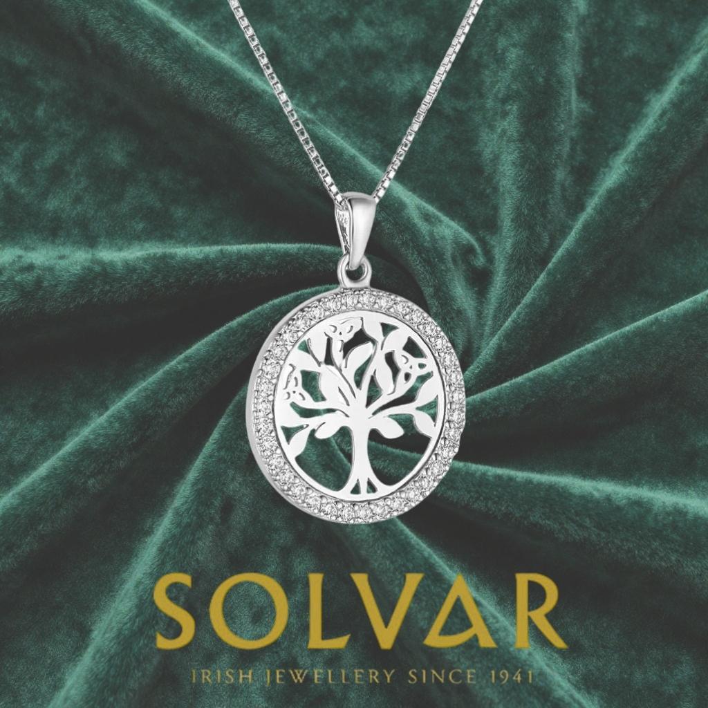 Sterling Silver CZ Round Tree Of Life Necklace