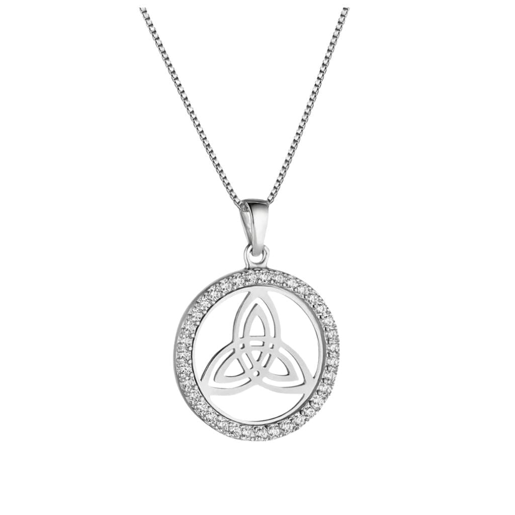 Sterling Silver CZ Round Trinity Knot Necklace