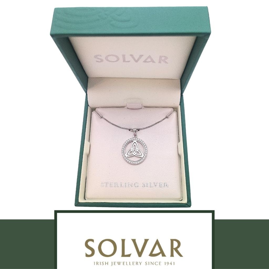 Sterling Silver CZ Round Trinity Knot Necklace