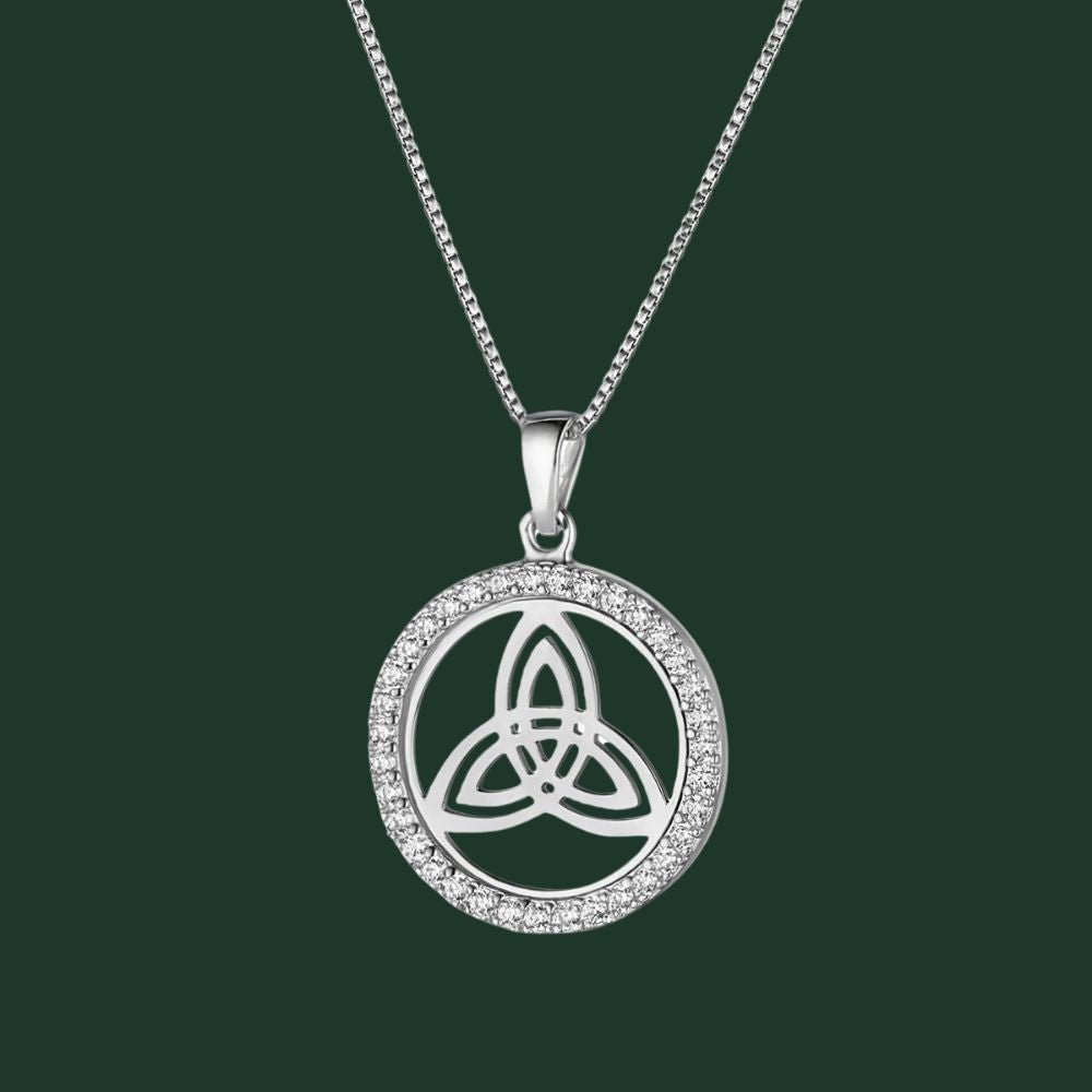 Sterling Silver CZ Round Trinity Knot Necklace
