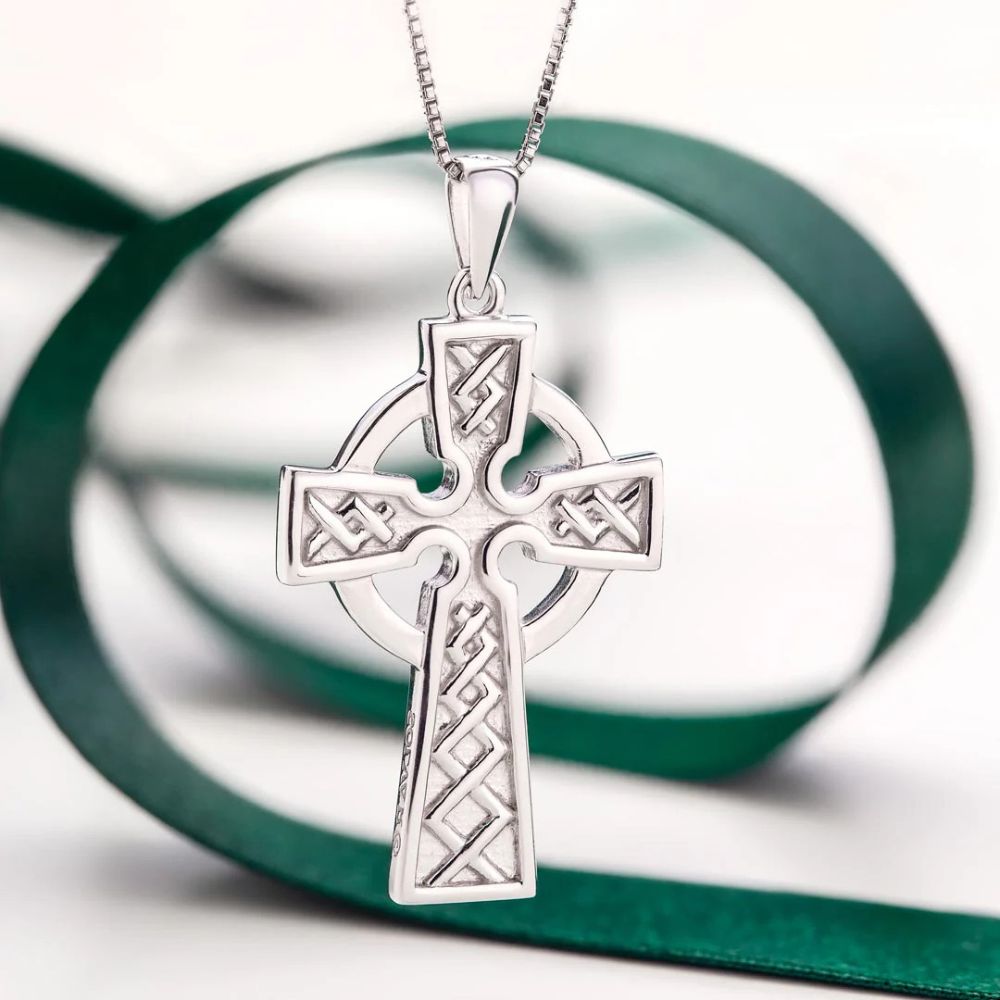 Sterling Silver Embossed Celtic Cross Necklace