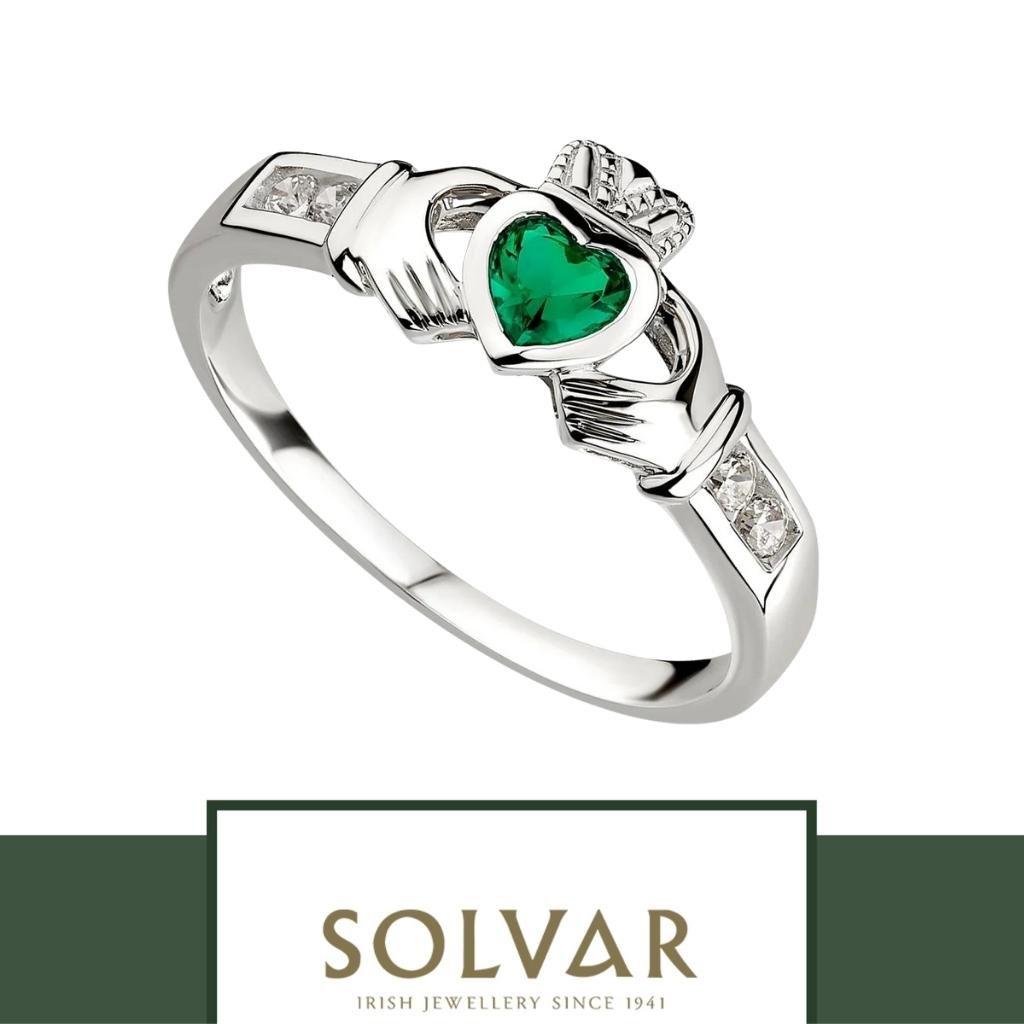 Sterling Silver Emerald Claddagh Ring