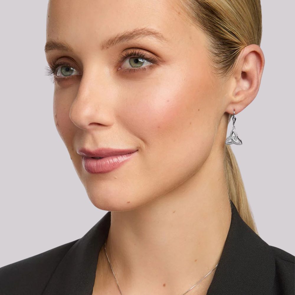 Sterling Silver Filigree Celtic Knot Trinity Drop Earrings