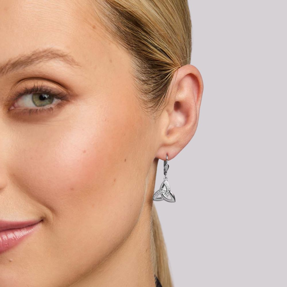 Sterling Silver Filigree Celtic Knot Trinity Drop Earrings