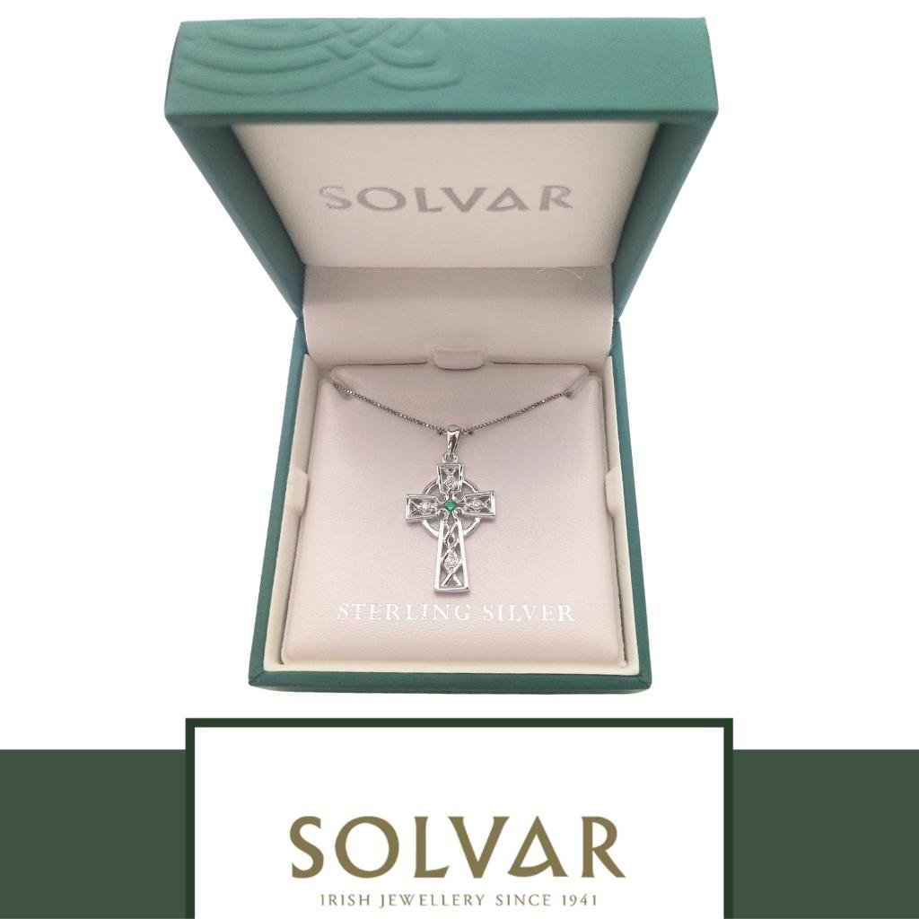 Sterling Silver Filigree Cubic Zirconia Celtic Cross Necklace