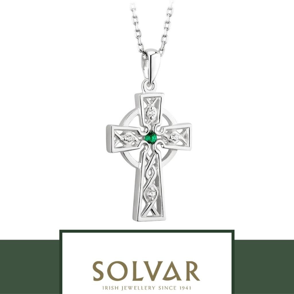 Sterling Silver Filigree Cubic Zirconia Celtic Cross Necklace