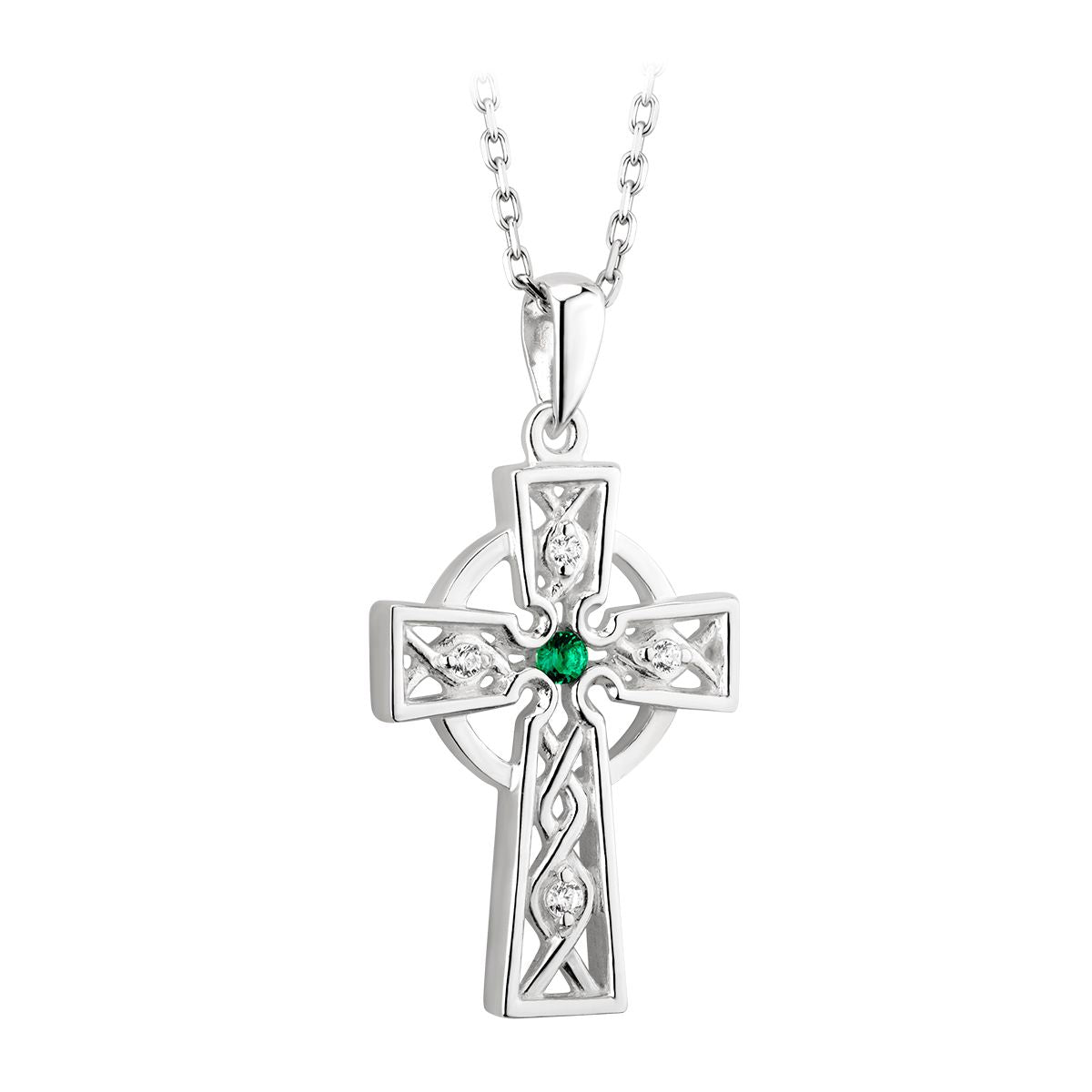 Sterling Silver Filigree Cubic Zirconia Celtic Cross Necklace - The Celtic Gift Store - Necklaces