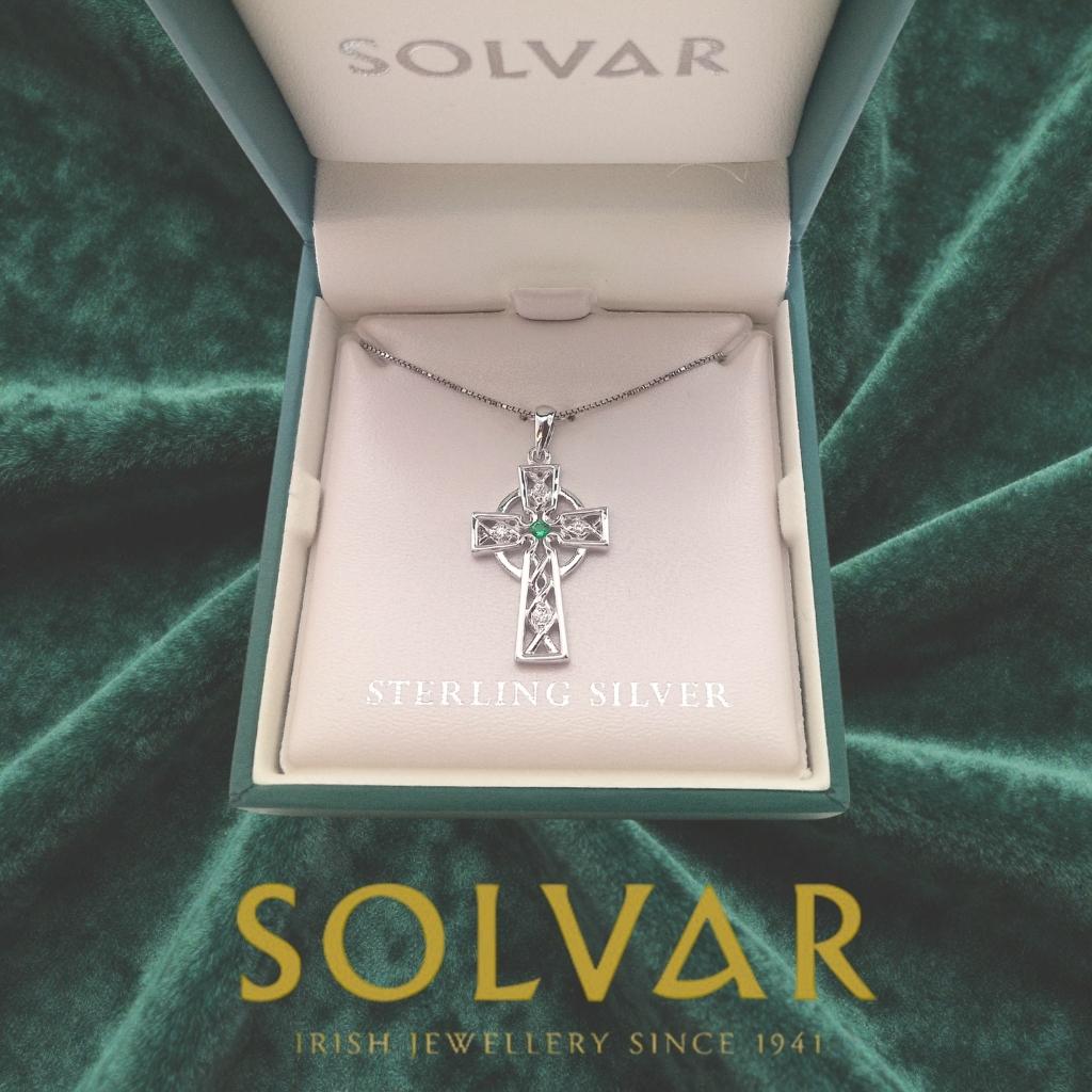 Sterling Silver Filigree Cubic Zirconia Celtic Cross Necklace