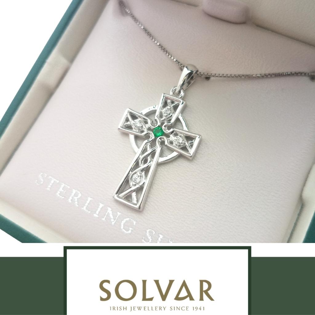 Sterling Silver Filigree Cubic Zirconia Celtic Cross Necklace