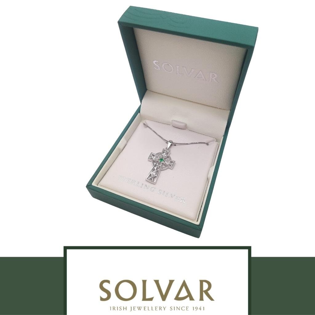 Sterling Silver Filigree Cubic Zirconia Celtic Cross Necklace