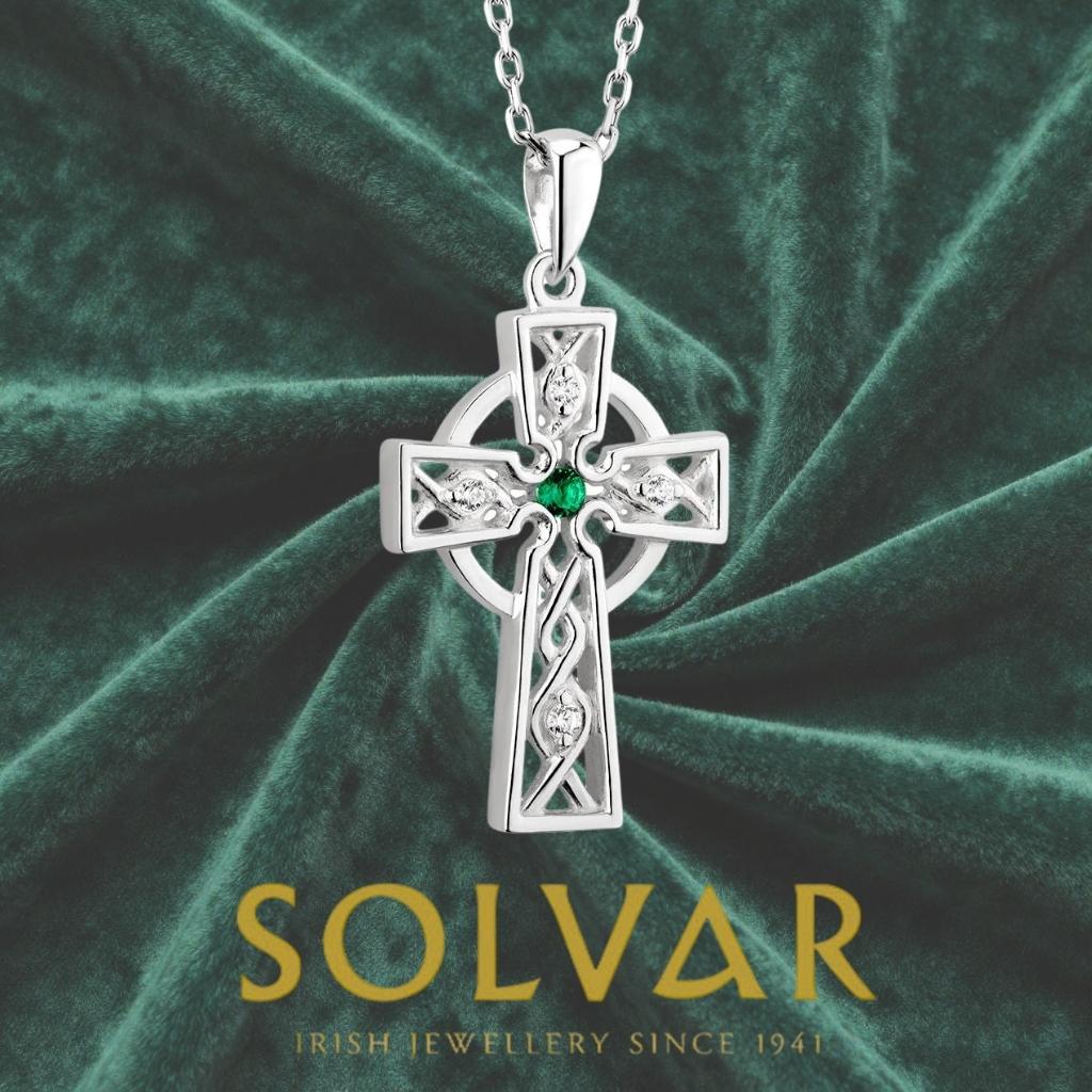 Sterling Silver Filigree Cubic Zirconia Celtic Cross Necklace