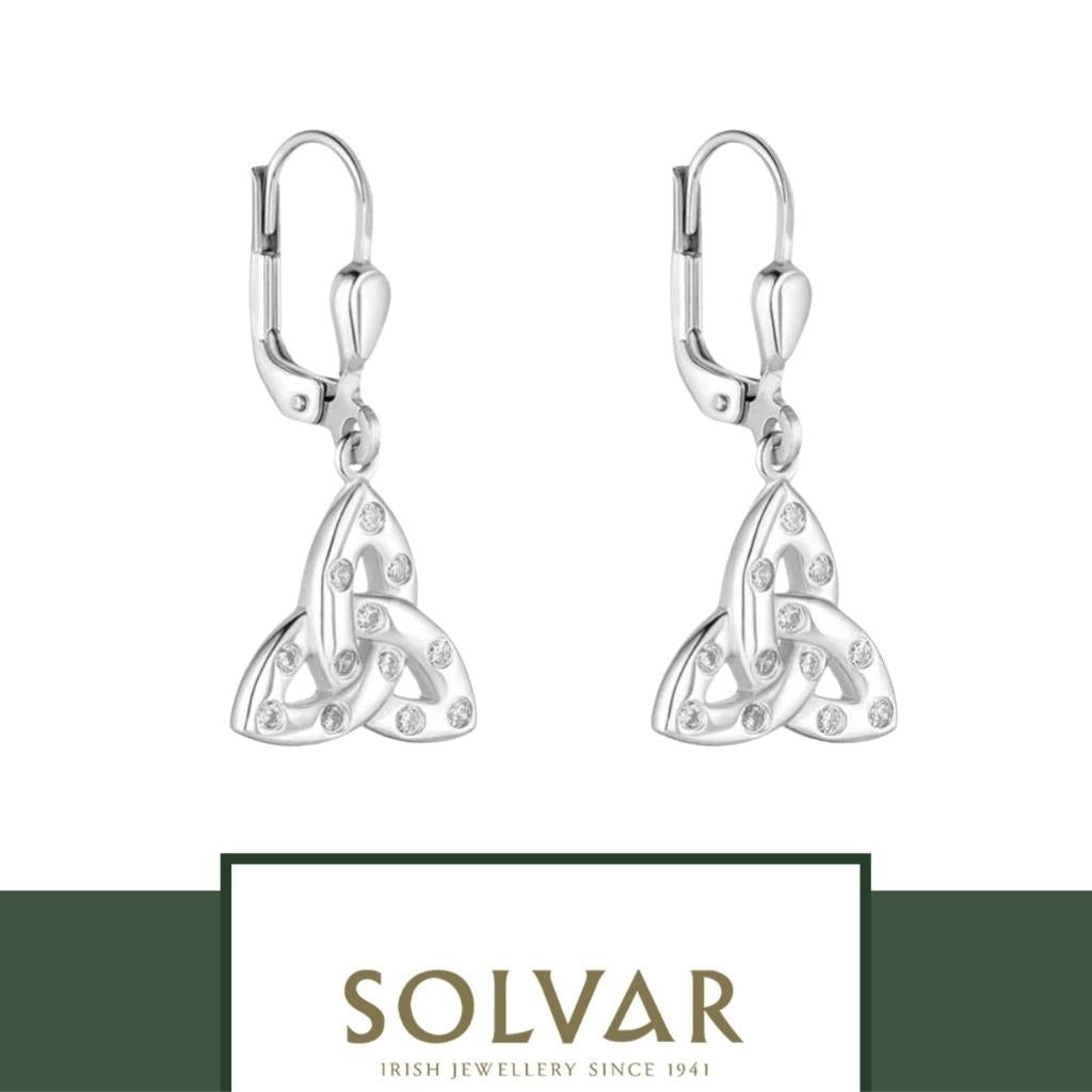 Sterling Silver Flush Set CZ Trinity Knot Drop Earrings