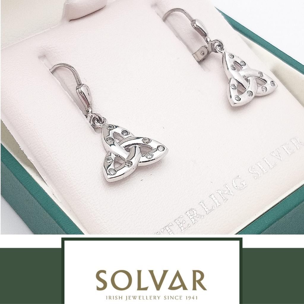 Sterling Silver Flush Set CZ Trinity Knot Drop Earrings