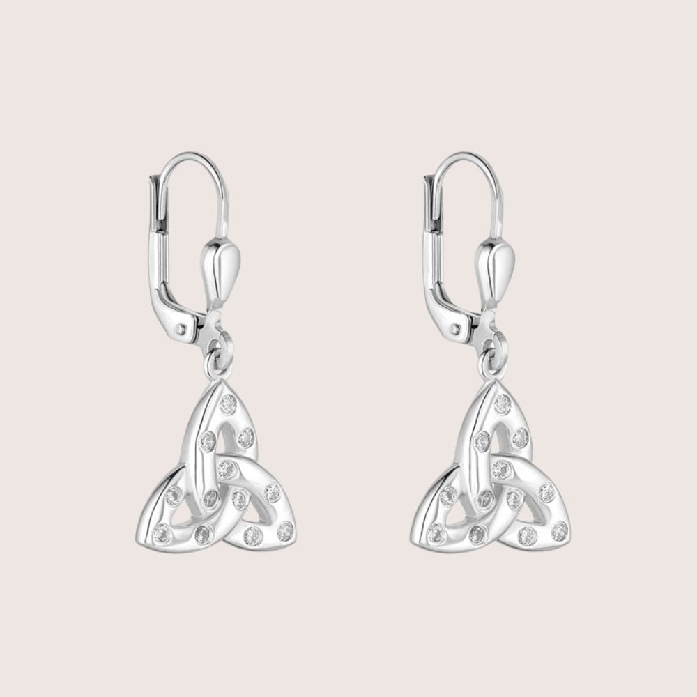 Sterling Silver Flush Set CZ Trinity Knot Drop Earrings