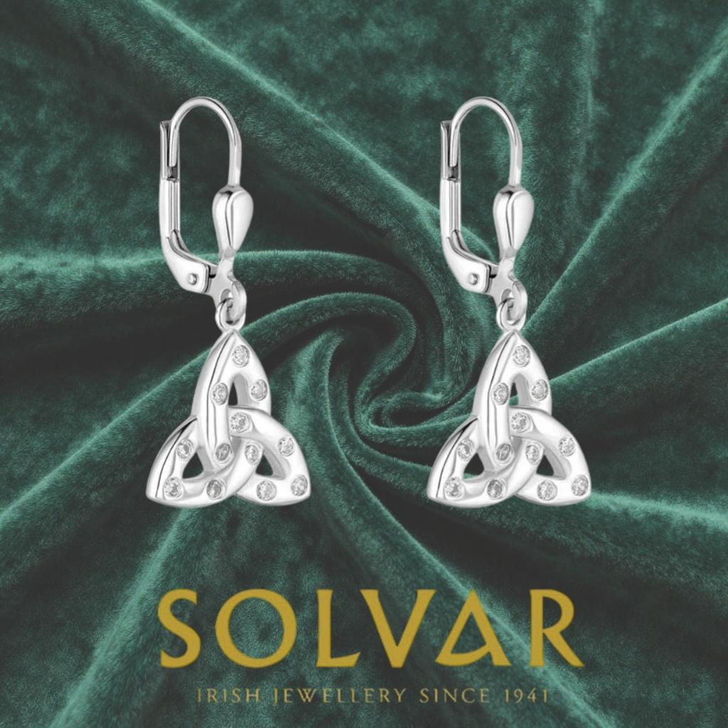 Sterling Silver Flush Set CZ Trinity Knot Drop Earrings