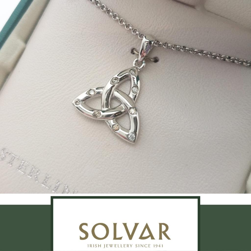 Sterling Silver Flush Set CZ Trinity Knot Necklace